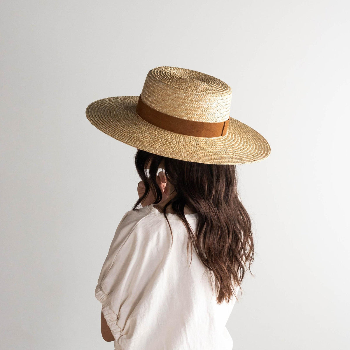 Gigi Pip Capri Medium boater crown style hat in Natural Capri Medium- Brown BLEMISHED main image 3