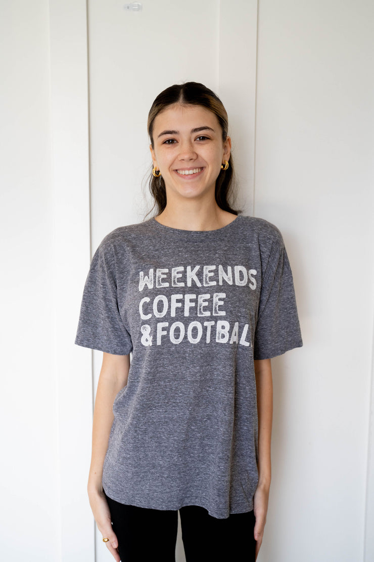 weekends, coffee + football graphic tee