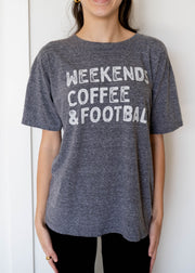 weekends, coffee + football graphic tee