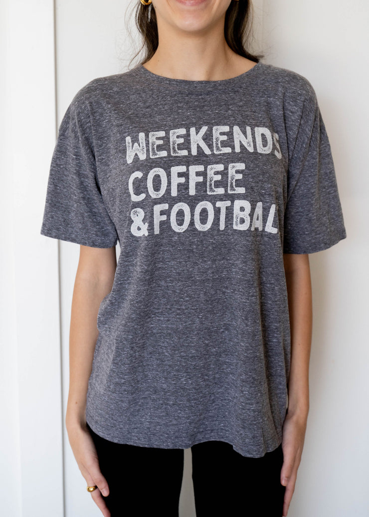 weekends, coffee + football graphic tee
