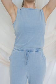 rain knit denim jumpsuit