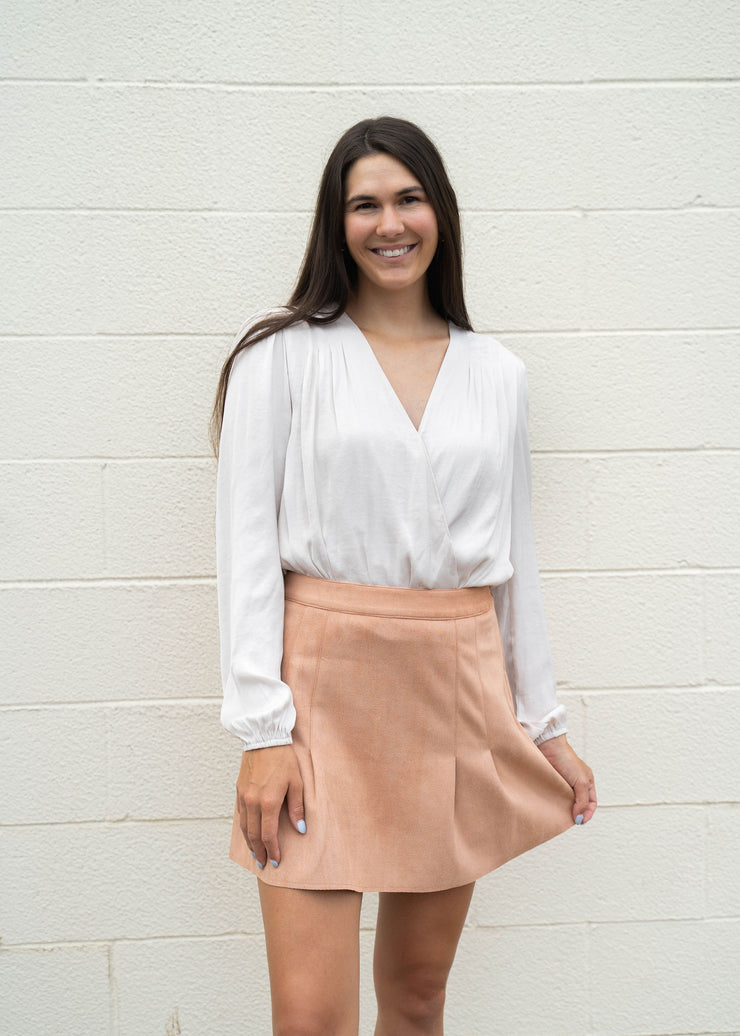 nurture pleated suede mini skirt