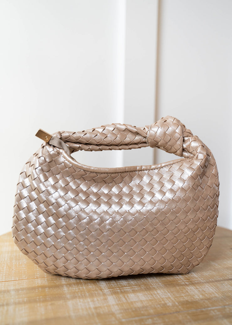 drew woven top handle bag