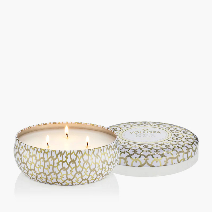3 wick tin candle | suede blanc