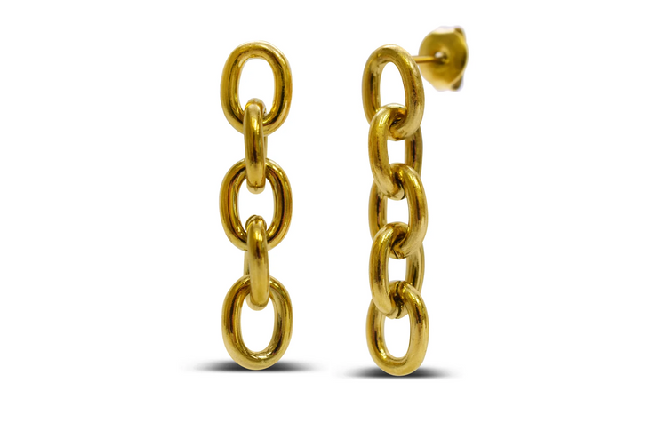 bold link drop earrings | gold