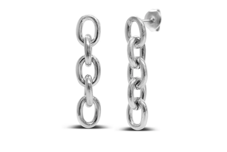 bold link drop earrings | steel