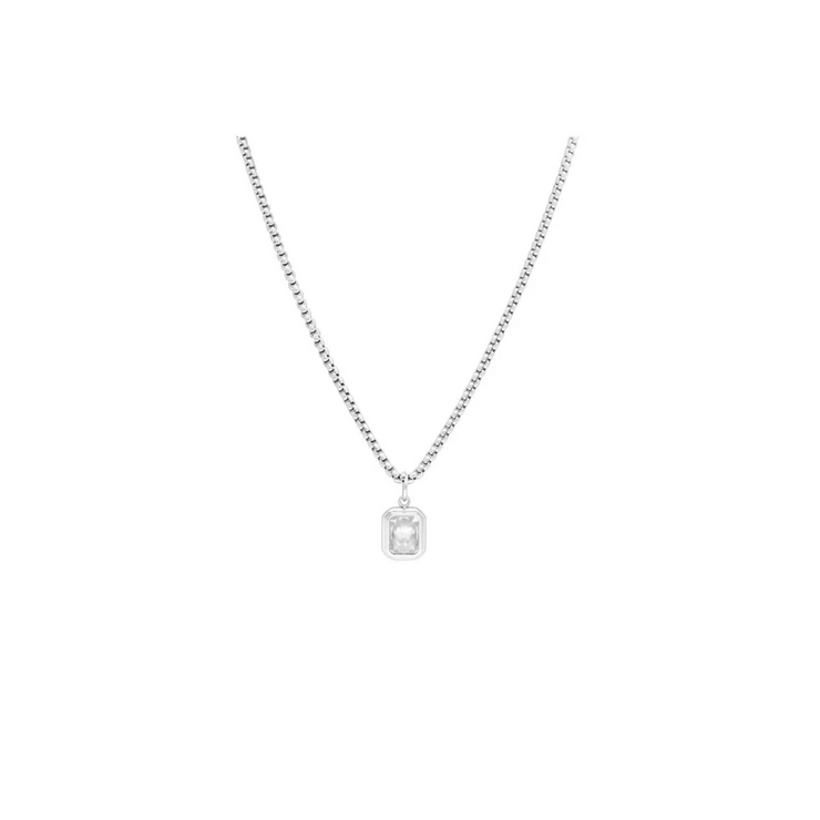 bursting with charm box baguette necklace | steel