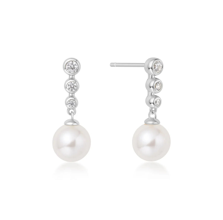 tennis beaded stone pearl drop earrings