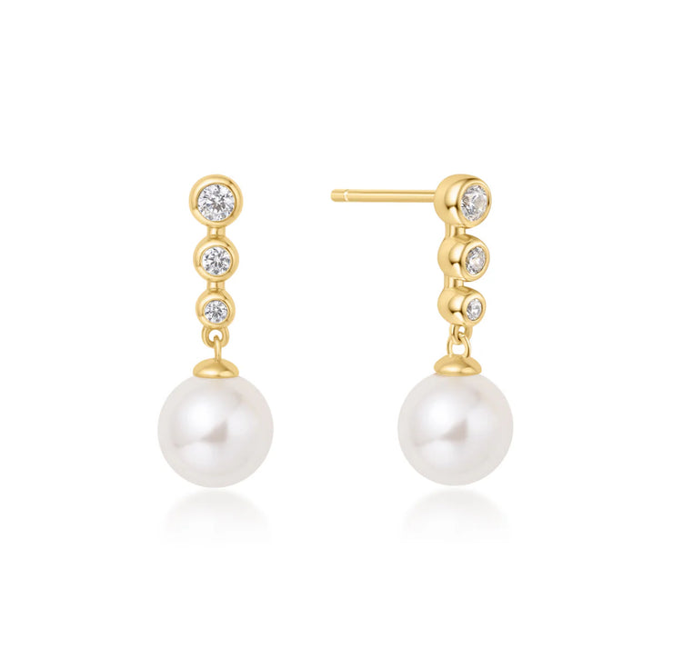 tennis beaded stone pearl drop earrings
