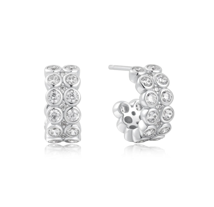 double row cz bezel huggies