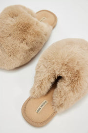 snowball faux fur slippers