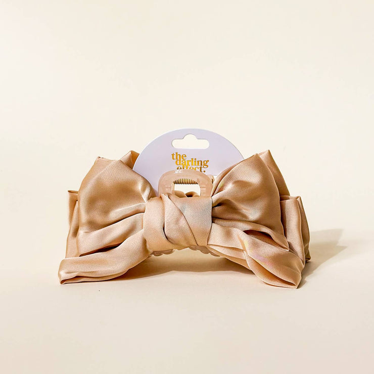 satin bow clip | beige