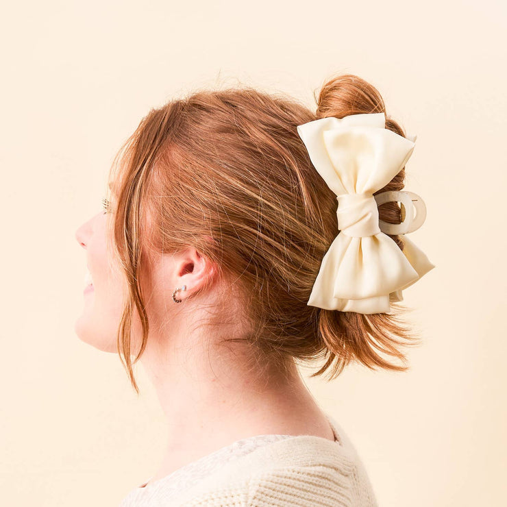satin bow clip | cream