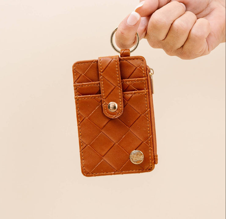 woven keychain wallet | cognac