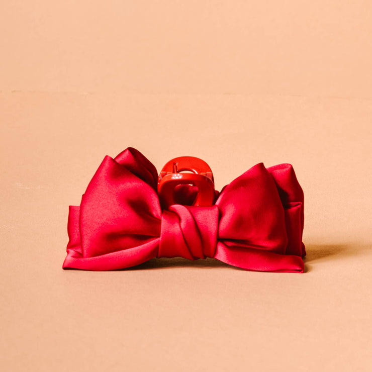 mini satin bow clip | red