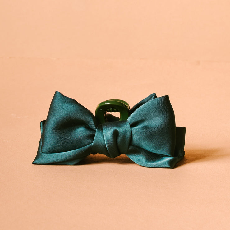 mini satin bow clip | green