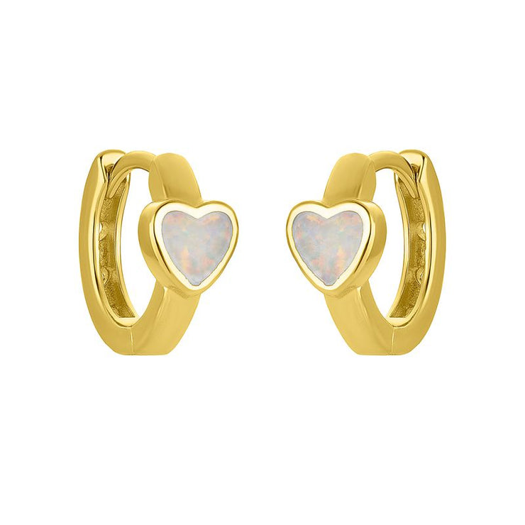 opal heart huggies | gold