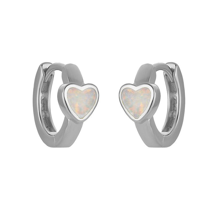 opal heart huggies | silver