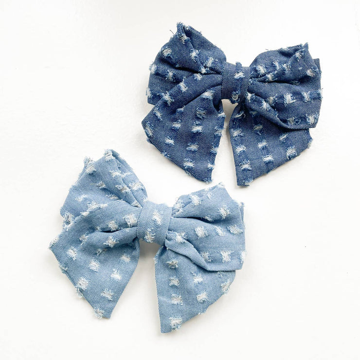 denim bow clip