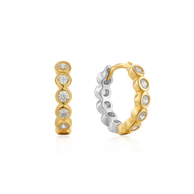 two tone row bezel huggies