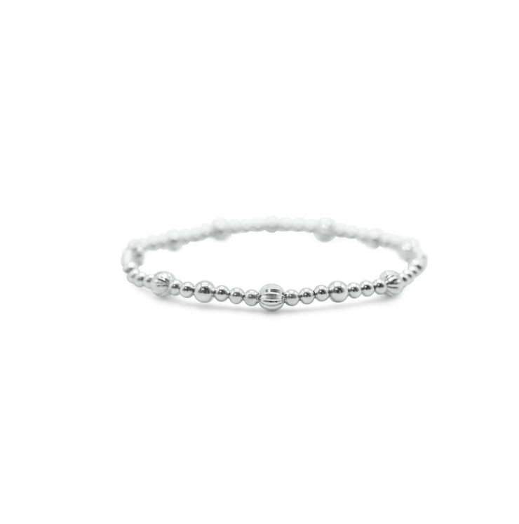 diamond cut + round beaded stretch bracelet