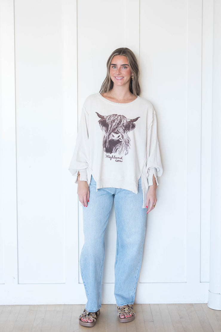 highland cow graphic camden pullover