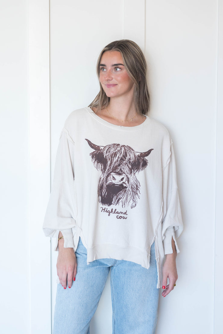 highland cow graphic camden pullover