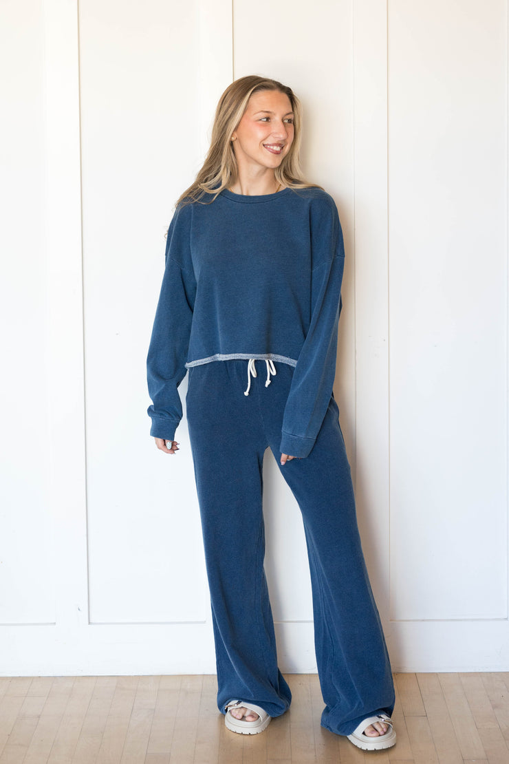 circuit knit denim sweatshirt
