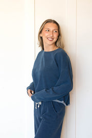 circuit knit denim sweatshirt