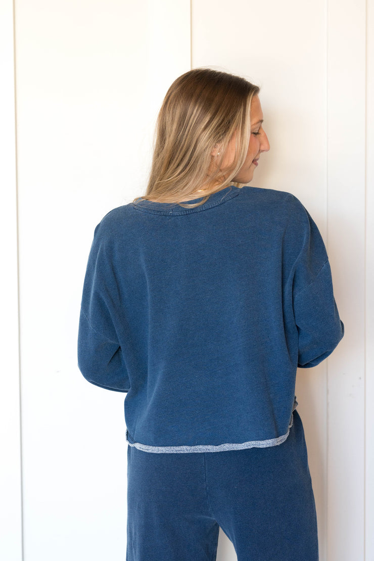 circuit knit denim sweatshirt