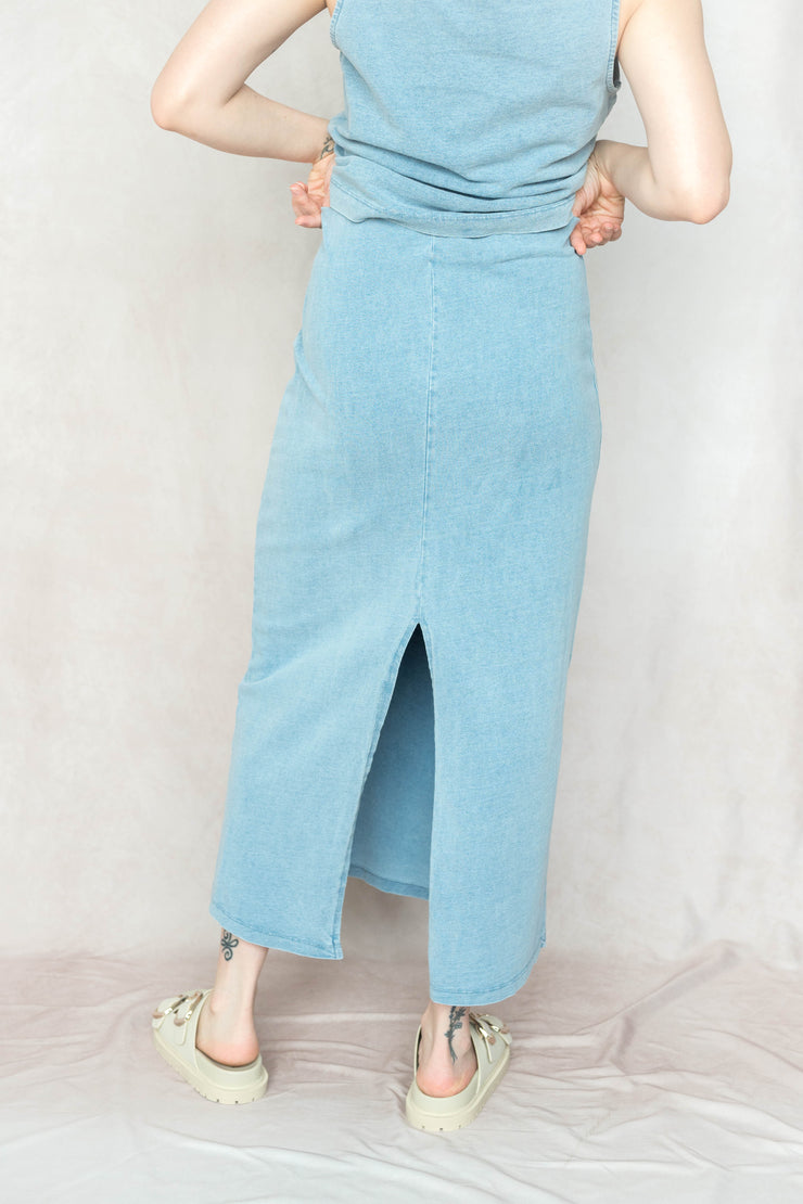 gail jersey denim midi skirt