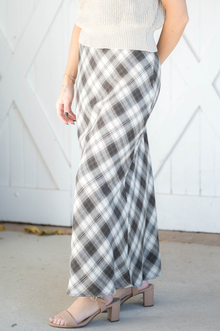 europa plaid midi skirt