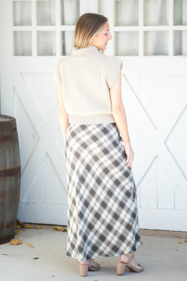 europa plaid midi skirt