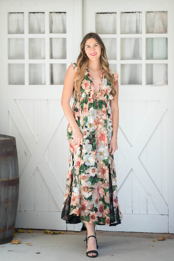 floral + lace maxi dress