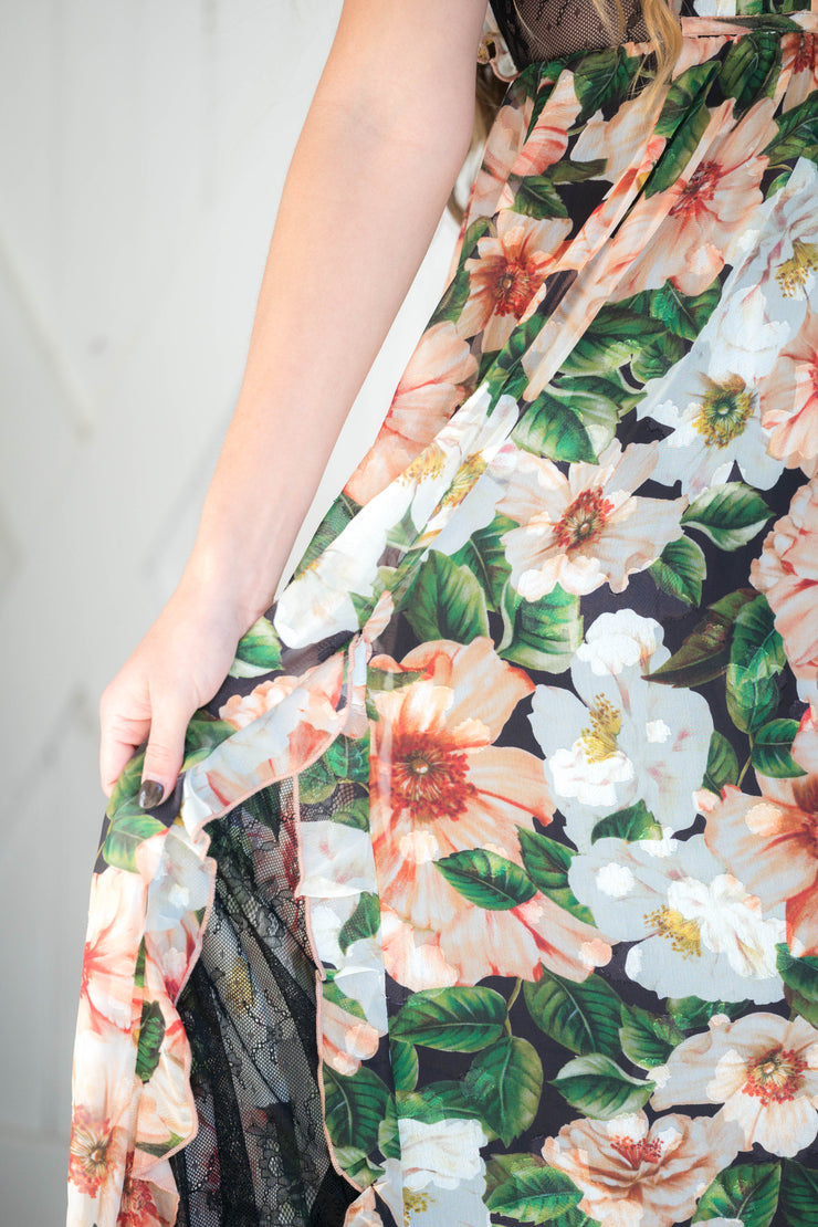 floral + lace maxi dress