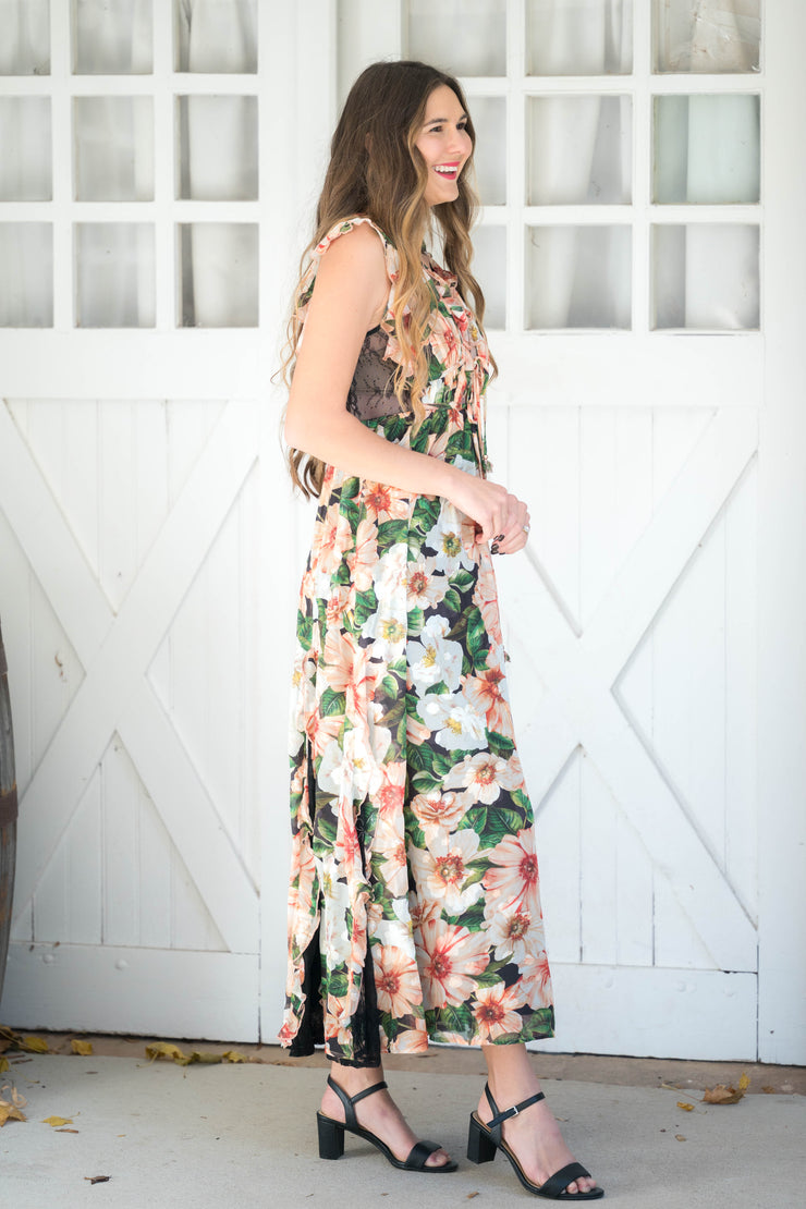 floral + lace maxi dress