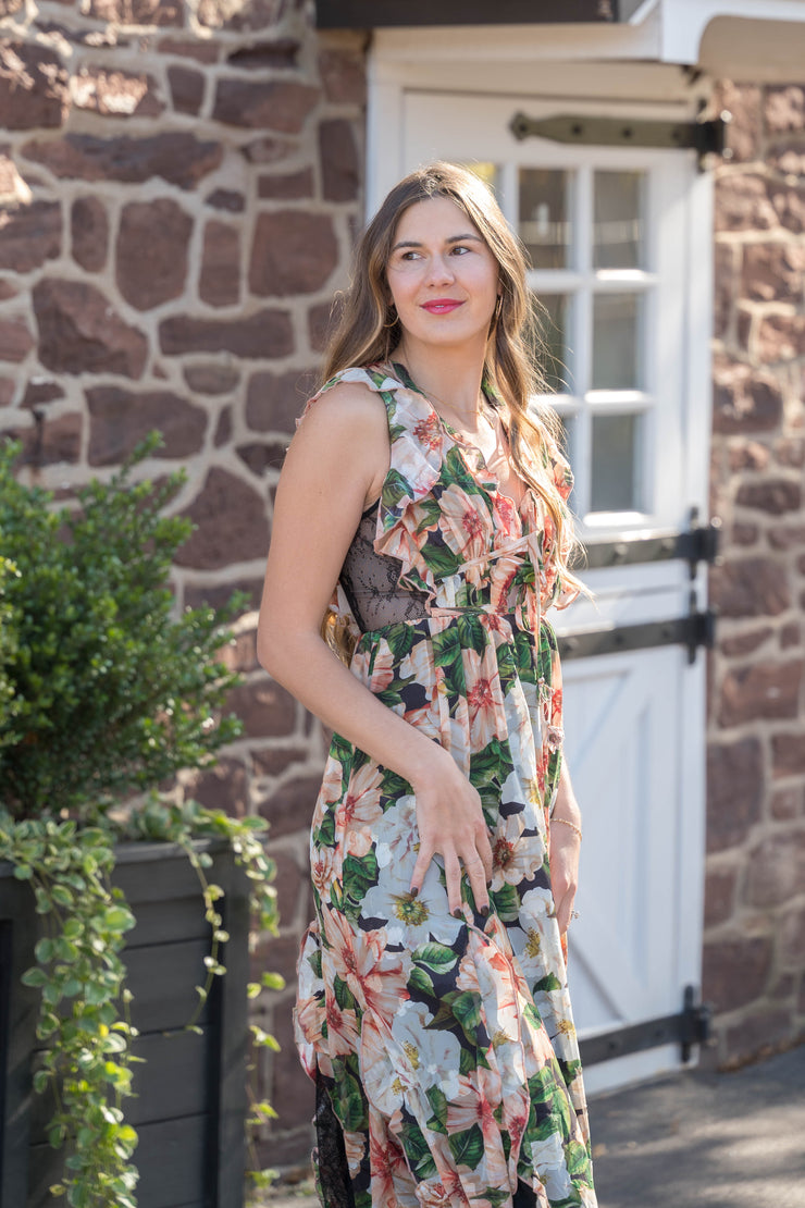 floral + lace maxi dress