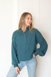 damas multi button cozy mock neck