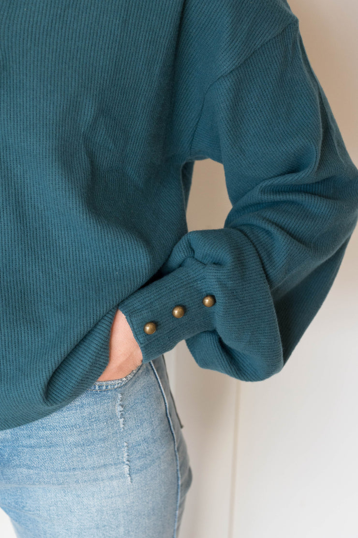 damas multi button cozy mock neck