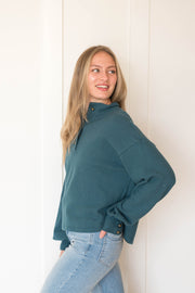 damas multi button cozy mock neck