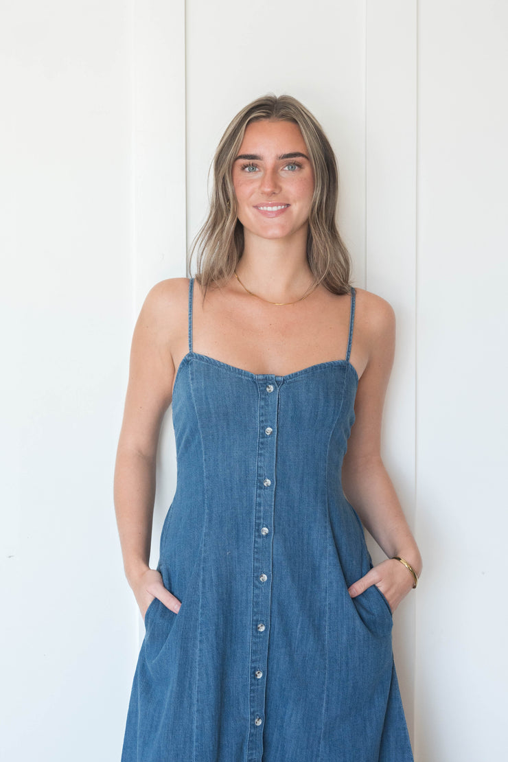 angel eyes denim midi dress
