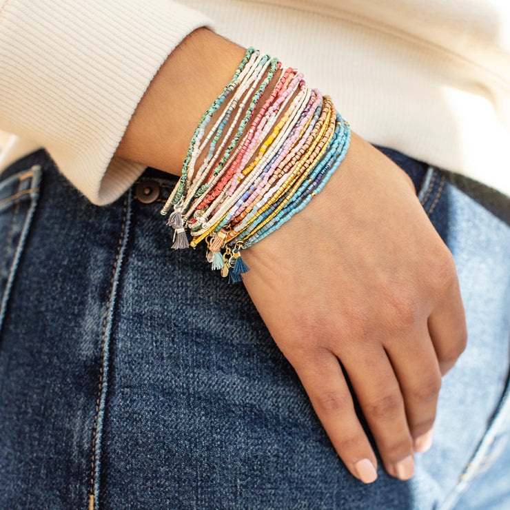 chromacolor miyuki bracelet trio | turquoise multi + silver