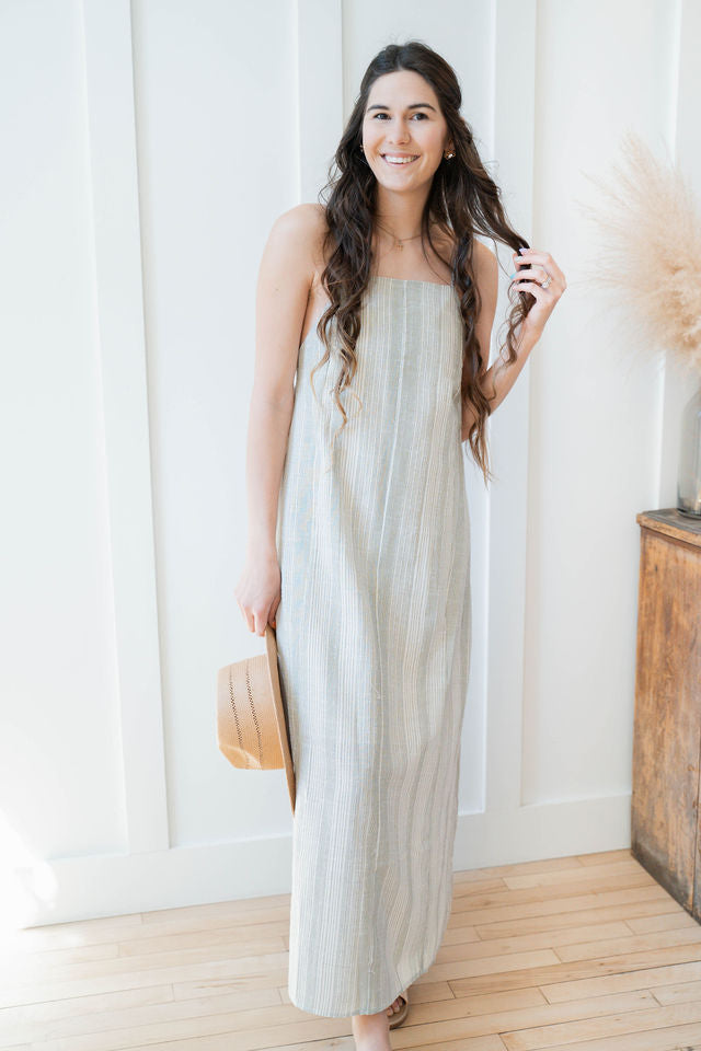 roman striped midi dress