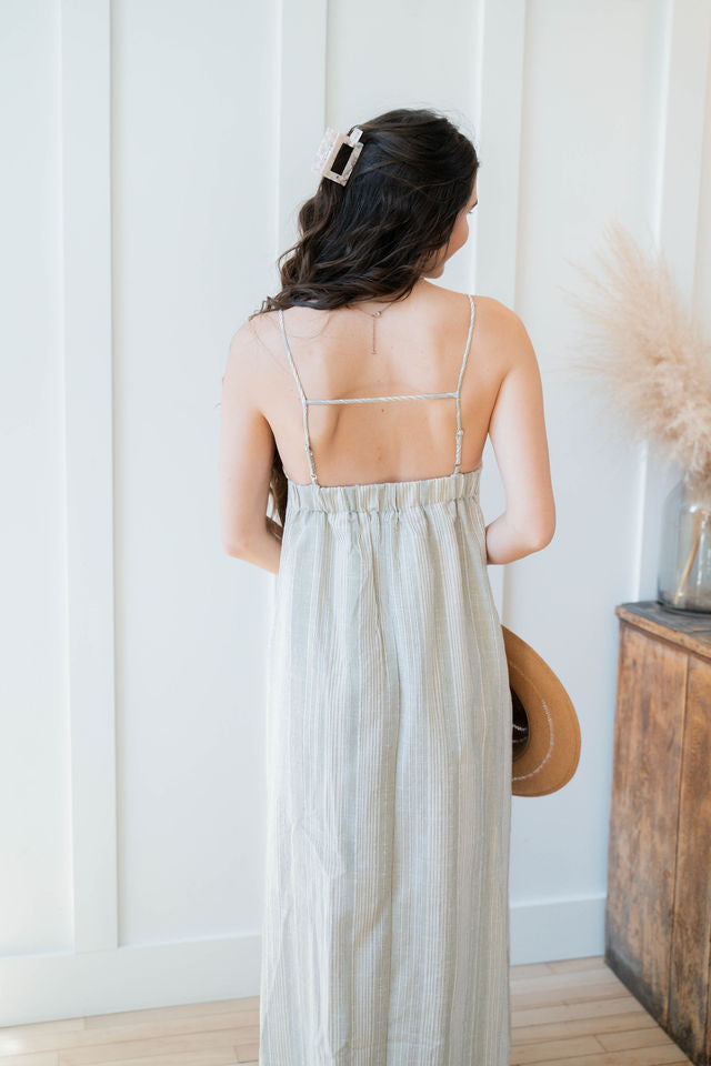 roman striped midi dress