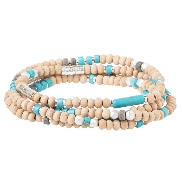 wood, stone + metal wrap bracelet | stone of the sky