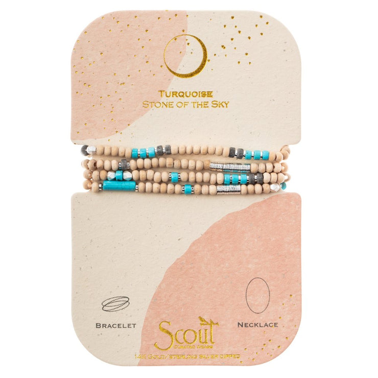 wood, stone + metal wrap bracelet | stone of the sky